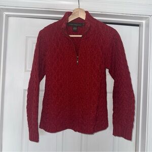 Inis Crafts Merino Wool Ireland Red Cable Knit Zip Up Cardigan Sweater M